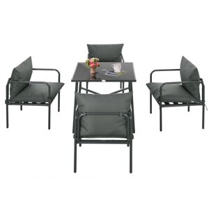 Outsunny Set da Giardino 5 Pezzi in Acciaio con 4 Sedie 58x58x66 cm e Tavolo 80x80x71 cm con Foro Centrale, Grigio