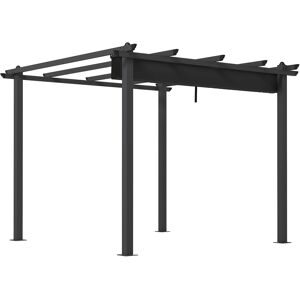 Outsunny Pergola Gazebo 3x3 m con 8 Fori di Drenaggio, in Alluminio, Metallo e Poliestere, Grigio Scuro