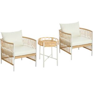 Outsunny Set da Giardino Stile Boho in Rattan con 2 Sedie con Cuscini e Tavolino Rotondo, Giallo