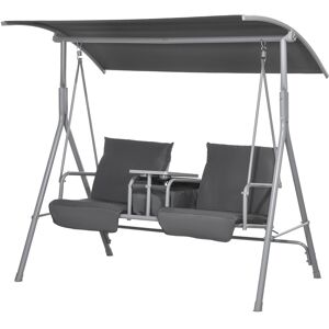 Outsunny Dondolo 2 Posti con Tavolino e Portabicchieri, in Metallo e Poliestere, 175x110x165 cm, Grigio