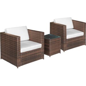 Outsunny Set Mobili da Giardino Rattan PE da 3 Pezzi, 2 Poltrone da Esterno, Tavolino e Cuscini, Marrone