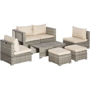 Outsunny Salotto da Esterno in Rattan PE da 8 Pezzi, Set Mobile da Giardino Salvaspazio con Poltrone, Tavolini e Sgabelli, Beige