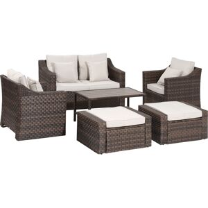 Outsunny Salotto da Esterni in Rattan, Set 6 Pz con Divanetto da Giardino, Poltrone e Tavolino, Marrone