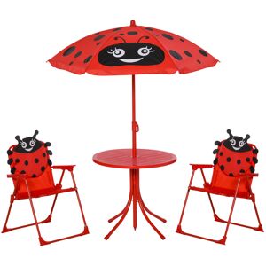 Outsunny Set Tavolo da Giardino con 2 Sedie Pieghevoli e Ombrellone per Bambini in Metallo e Poliestere, Rosso