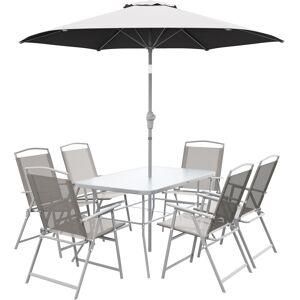 Outsunny Set da Giardino con Tavolo da Pranzo, 6 Sedie Pieghevoli e Ombrellone a Manovella, Grigio