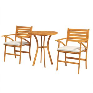 Outsunny Set da Giardino 3 Pezzi in Legno di Pino con Tavolo Rotondo Ø68x78 cm e 2 Sedie 55x52x87.5 cm con Cuscini