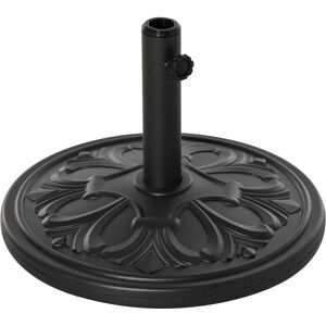 Outsunny Base per Ombrellone Rotonda in Plastica Nero, con Disegno Floreale, 13kg, Supporto per Pali da 35-38-48mm