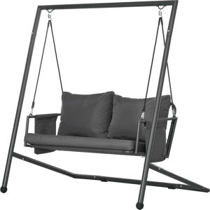 Outsunny Dondolo da Giardino 2 Posti con Cuscini e Tasche, in Acciaio e Textilene, 168x117x181 cm, Grigio Scuro