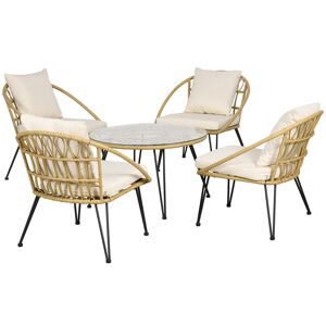 Outsunny Set da Giardino 5 Pezzi in Rattan con Tavolo Rotondo Ø82x50 cm e 4 Sedie 72x72x75 cm con Cuscini