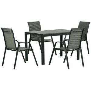 Outsunny Set da Giardino in Rattan PE con Tavolo da Pranzo e 4 Sedie Impilabili, Grigio