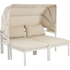 Wg Set da Giardino 4 Posti con Tendone Regolabile, Struttura in Acciaio Zincato e Cuscini Lavabili, Beige