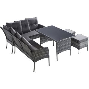 Wg Set da Giardino in Polirattan Grigio, Divano, Tavolo, Sgabelli e Cuscini Lavabili, Grigio