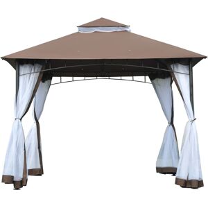 Outsunny Gazebo da Giardino 3x3m con Zanzariera, Tetto a 2 Livelli in Poliestere Struttura in Metallo Marrone