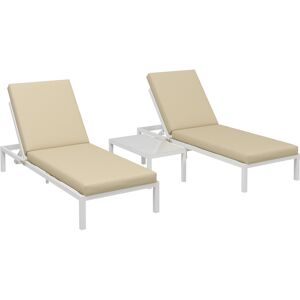 Outsunny Set 2 Lettini Prendisole con Schienale Regolabile e Tavolino da Giardino in Vetro, Beige