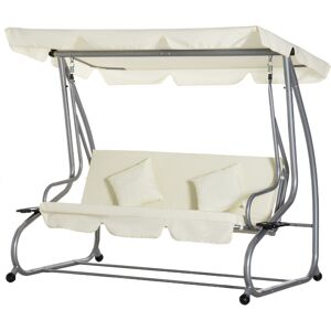 Outsunny Dondolo Letto da Giardino 3 Posti con Tetto Regolabile e 2 Portabicchieri, 200x120x164 cm, Crema