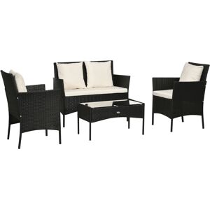 Outsunny Set da Giardino 4Pezzi in Rattan con 2 Sedie, Poltrona da Giardino a 2 Posti e Tavolino Basso