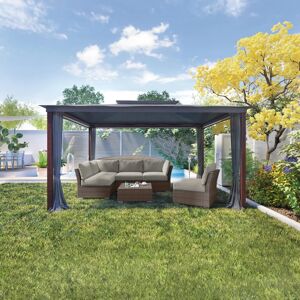 NATERIAL Gazebo Qamea in alluminio e legno struttura marrone scuro, copertura verde L 300 x P 400 x H 275 cm