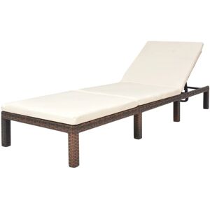 vidaXL Lettino Prendisole con Cuscino in Polyrattan Marrone