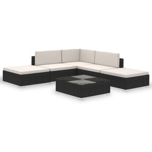 vidaXL Set Divani da Giardino 6 pz con Cuscini in Polyrattan Nero