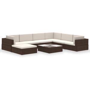 vidaXL Set Divani da Giardino 8 pz con Cuscini in Polyrattan Marrone