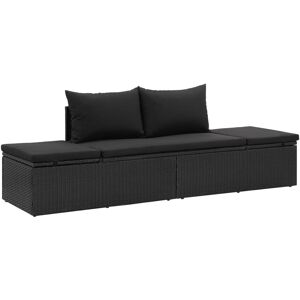 vidaXL Lettino Prendisole con Cuscini in Polyrattan Nero