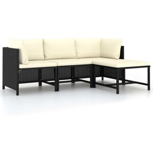 vidaXL Set Divani da Giardino 4 pz con Cuscini in Polyrattan Nero