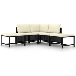 vidaXL Set Divani da Giardino 5 pz con Cuscini in Polyrattan Nero