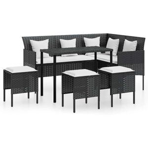 vidaXL Set Mobili 5 Pz Divano a L con Cuscini in Polyrattan Nero