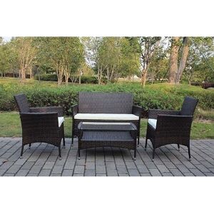 Salotto Da Esterno In Polirattan Modello Minorca Completo Di Cuscini In Poliestere Codice Jrs-376e Colore Brown