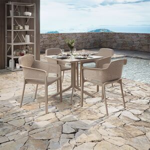 garneroarredamenti Set tavolo da giardino esterno bar dehors 80x80cm + 4 sedie polipropilene tortora Aloha