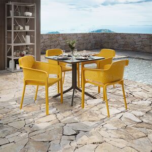 garneroarredamenti Set tavolo da giardino esterno bar dehors 80x80cm antracite + 4 sedie polipropilene senape Aloha