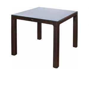 garneroarredamenti Tavolo da giardino esterno bar dehors 90x90cm polipropilene effetto rattan marrone e vetro Claro