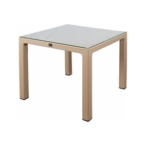 garneroarredamenti Tavolo da giardino esterno bar dehors 90x90cm polipropilene effetto rattan tortora e vetro Claro