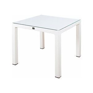 garneroarredamenti Tavolo da giardino esterno bar dehors 90x90cm polipropilene effetto rattan bianco e vetro Claro