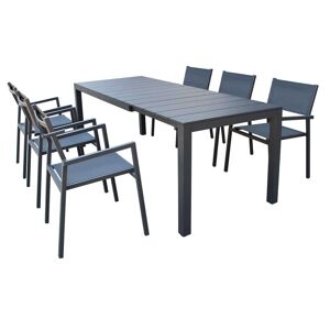 Milani Home Set tavolo e sedie da giardino per esterno in alluminio cm 148/214 x 85 x 75,5 Antracite x x cm