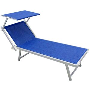 Milani Home Lettino Da Campeggio Sdraio Blu Melange Con Tettuccio Per Spiaggia Mare Piscina Blu 186 x 38 x 61 cm