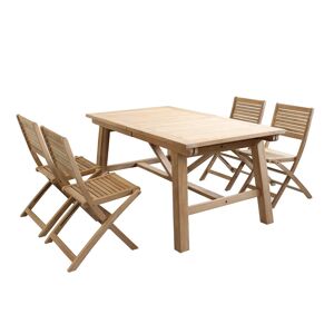Milani Home Set tavolo e sedie da giardino per esterno in legno resistente di teak cm 160/2 Marrone x x cm