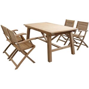 Milani Home Set tavolo e sedie da giardino per esterno in legno resistente di teak cm 160/2 Marrone x x cm