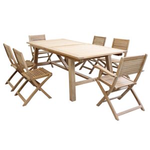 Milani Home Set tavolo e sedie da giardino per esterno in legno resistente di teak cm.220/3 Marrone x x cm