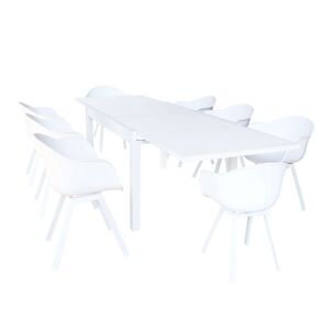 Milani Home Set tavolo e sedie da giardino per esterno in alluminio cm 135/270x90x75 h con Bianco x x cm
