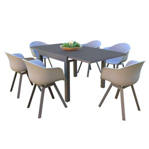 Milani Home Set tavolo e sedie da giardino per esterno in alluminio cm 90/180x90x75 h con 6 Taupe x x cm
