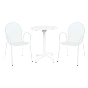 Milani Home Set tavolo in metallo cm Ø 60 x 74 h con 2 poltrone da giardino per esterno col Bianco x x cm