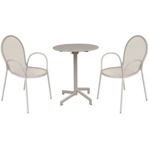 Milani Home Set tavolo in metallo cm Ø 60 x 74 h con 2 poltrone da giardino per esterno col Tortora x x cm