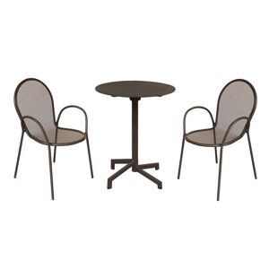 Milani Home Set tavolo in metallo cm Ø 60 x 74 h con 2 poltrone da giardino per esterno col Taupe x x cm