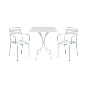 Milani Home Set tavolo in metallo cm 60 x 60 x 72 h con 2 poltrone da giardino per esterno Bianco x x cm