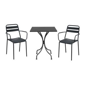 Milani Home Set tavolo in metallo cm 60 x 60 x 72 h con 2 poltrone da giardino per esterno Grigio scuro x x cm