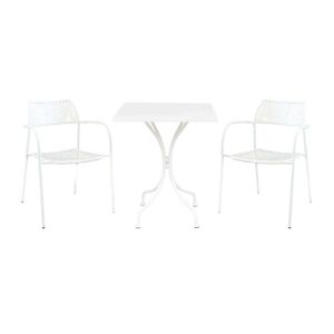 Milani Home Set tavolo in metallo cm 60 x 60 x 72 h con 2 poltrone da giardino per esterno Bianco x x cm