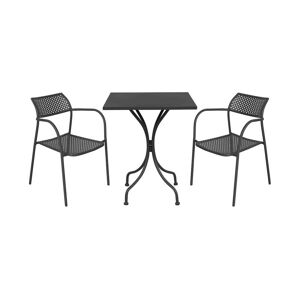 Milani Home Set tavolo in metallo cm 60 x 60 x 72 h con 2 poltrone da giardino per esterno Grigio scuro x x cm