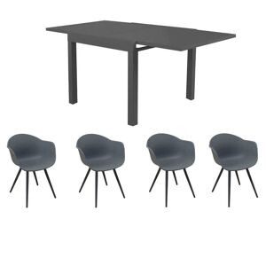 Milani Home Set tavolo in alluminio cm 90/180 x 90 x 75 h con 4 poltrone da giardino per es Antracite x x cm