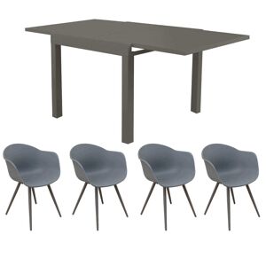 Milani Home Set tavolo in alluminio cm 90/180 x 90 x 75 h con 4 poltrone da giardino per es Taupe x x cm